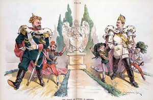 Aleksanteri III, merkinnällä "Venäjä", katselee Wilhelm II:ta, merkinnällä "Saksa". tekijältä Joseph Keppler