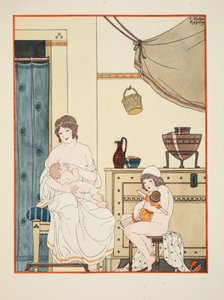 Imeväisten hoito, kuvitus teoksesta "Hippokrateen teokset", 1934 tekijältä Joseph Kuhn Regnier