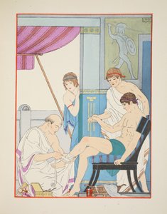 Haavoittunut sotilas, kuvitus teoksesta "The Works of Hippocrates", 1934 tekijältä Joseph Kuhn Regnier