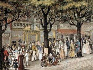 Kävele bulevardilla Pariisissa vuonna 1819 Joseph Louis Bellangen (1800-1866) akvarelli 1819 Paris, Musee Carnavalet