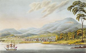 Näkymä Hobartin kaupunkiin, 1824 tekijältä Joseph Lycett