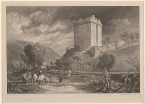 Borthwickin linna (Skotlannin maakunnan antiikki ja maalaukselliset maisemat), kaiverrus Henry Le Keux (1775-1851)