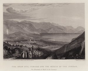 Kuollutmeri, Jeriko ja Jordanin suu, Mooabin vuoret kaukana (väri litho)
