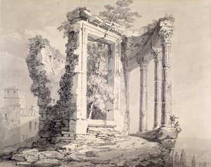 Sibylin temppeli, Tivoli (kynä ja akvarelli paperille) tekijältä Joseph Mallord William (attr.to) Turner