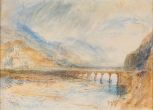 Bellinzona - Ticinon silta, noin 1843 (vesiväri paperille). tekijältä Joseph Mallord William Turner