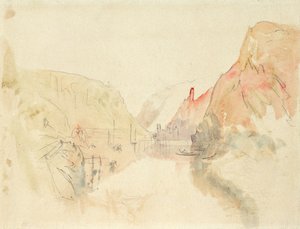 Traben-Trarbachin linna Moselilla, n. 1844 (kynä ja akvarelli paperille) tekijältä Joseph Mallord William Turner