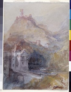 Cochem On The Mosel (akvarelli ja guassi sinisellä paperilla) tekijältä Joseph Mallord William Turner