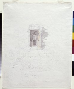 Cross At The Entrance to Hereford (kynä keltaisella ja harmaalla pesulla valkoisella paperilla) tekijältä Joseph Mallord William Turner