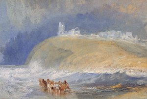 Dunstanborough Castle, Northumberland, n. 1829 (akvarelli paperille) tekijältä Joseph Mallord William Turner