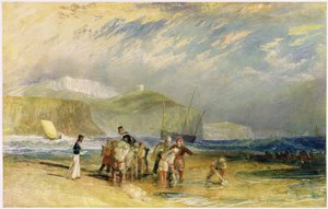Folkestonen satama ja rannikko Devoniin, n. 1830 (wc ja guassi paperilla) tekijältä Joseph Mallord William Turner