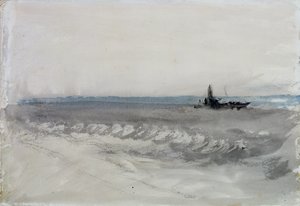 Harmaa meri, vene juoksee maihin, n. 1840 (akvarelli paperille) tekijältä Joseph Mallord William Turner