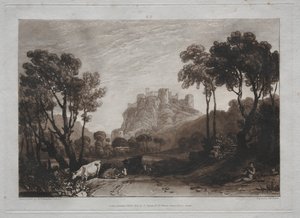 Liber Studiorum: Linna niittyjen yläpuolella. tekijältä Joseph Mallord William Turner