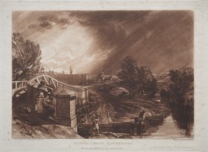 Liber Studiorum: Watercress Gatherers, Rails Head, Ferry Bridge, Twickenham. tekijältä Joseph Mallord William Turner