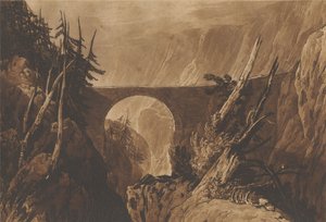 Pieni Paholaisen silta Reussin yllä Altdorfin yläpuolella, Sveitsi tekijältä Joseph Mallord William Turner