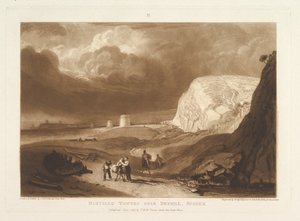Martello Towers lähellä Bexhilliä, Sussex Liber Studiorum, osa VII, levy 34, kesäkuu 1811. tekijältä Joseph Mallord William Turner