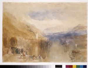 Oberhofen, Thun-järvi (akvarelli valkoisella paperilla) tekijältä Joseph Mallord William Turner