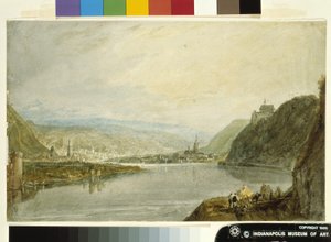 Remagen, Erpel ja Linz (akvarelli ja guassi valkoiselle paperille harmaalla pesulla) tekijältä Joseph Mallord William Turner