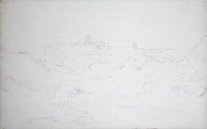 Scarborough Castle, n. 1801 (kynä paperille) tekijältä Joseph Mallord William Turner
