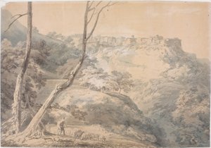 Tivoli ja Sibylan temppeli (kynä ja akvarelli paperille (aluksella)) tekijältä Joseph Mallord William Turner
