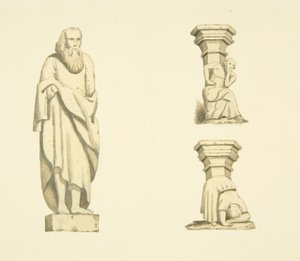 Figuuri ja kaksi ristikkoa Tower of St Mary Redcliffen syvennyksissä (akvarelli paperille)