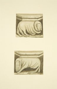 Neljä ristikkoa pohjoisessa kuistilla (alunperin tukipatsaat) St Mary Redcliffe (akvarelli paperille) tekijältä Joseph Manning
