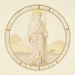 Lasimaalaus piispanpalatsin yksityisen kappelin ikkunassa: St James (akvarelli paperille) tekijältä Joseph Manning