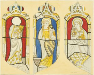 Kolme hahmoa itäikkunassa St Mary Redcliffen pohjoispuolella (akvarelli paperille) tekijältä Joseph Manning