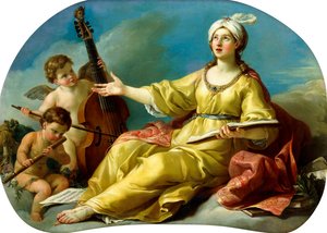 Musiikin personifikaatio, laulaminen viulua ja huilua soittavan Putin kanssa, 1758