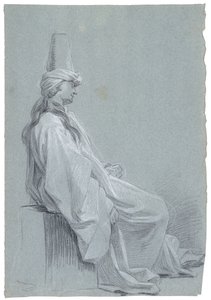 Nuori mies itämaisessa asussa istumassa, 1748 (liitu lyötyyn paperiin) tekijältä Joseph Marie Vien