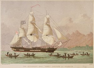 Lähetyssaarnaajalaiva Duff saapuu Otaheiteen 1797. tekijältä Joseph Martin Kronheim