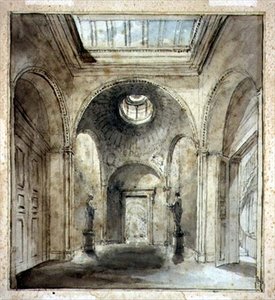 Sir Francis Chantreyn veistosgallerian eteishuone 30 Belgrave Placessa, suunnitellut Sir John Soane (1753-1837) (akvarelli ja kynä paperille) tekijältä Joseph Michael Gandy
