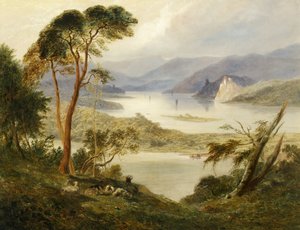 Oberwesel Schonburgin linnan kanssa Reinin rannalla, 1840