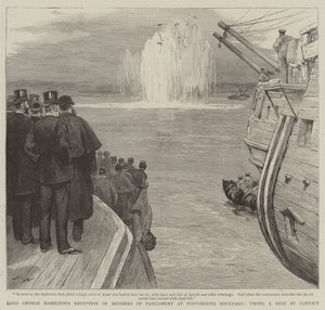 Lordi George Hamiltonin vastaanotto parlamentin jäsenille Portsmouthin telakalla, miinan ampuminen kosketuksen avulla