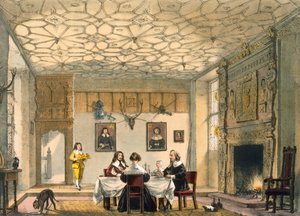 Keskiaikainen perheen illallinen, Wakehurst Place, Surrey, c1600. tekijältä Joseph Nash
