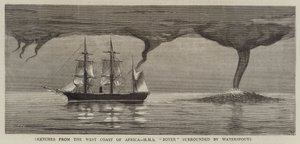 Luonnoksia Afrikan länsirannikolta, HMS Boxer Waterspoutien ympäröimänä
