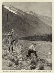 Saksan keisarin vierailu Norjaan soittamassa ensimmäistä lohiaan Olden Riverissä