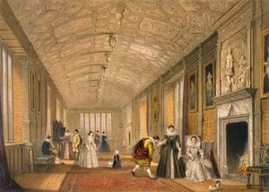 The Long Gallery at Lanhydrock, Cornwall, 1600, Keskiajan arkkitehtuurista, julkaistu 1838 tekijältä Joseph Nash