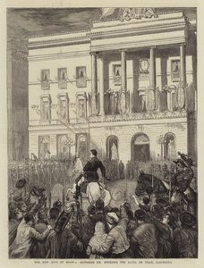 Espanjan uusi kuningas Alfonso XII saapuu Hotel de Ville -hotelliin Barcelonassa.