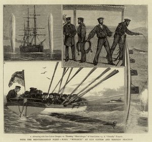 Välimeren laivaston, H M S Monarchin Gun Cottonin ja Torpedo-harjoituksen kanssa