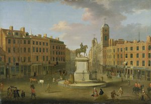 Charing Cross, kuningas Charles I:n patsas ja Northumberland House, n. 1750