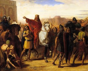 Ranskan kuninkaan Clovis I:n (466-511) voittosisäänkäynti Toursiin vuonna 508. Joseph Robert Fleuryn (tai Robert-Fleuryn) maalaus