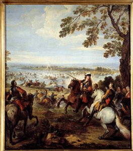 Ludvig XIV:n armeijan Reinin kulku (1638-1715), Joseph Parrocelin (1646-1704) Tholhuis-maalaus Sun. 2,34x1,64 m