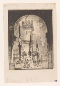 Venetsian Campanile rakenteilla Campanilen uudelleenrakentaminen, nro. minä tekijältä Joseph Pennell (signed by artist)