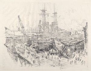 Building Submarine Chasers, 1917. finlandès tekijältä Joseph Pennell