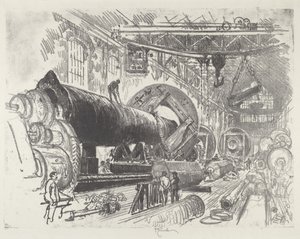 Suuren aseen leikkaaminen ja kääntäminen, 1916. tekijältä Joseph Pennell