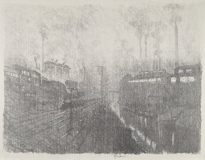 Ilta sotatarvikemaassa, 1916. tekijältä Joseph Pennell