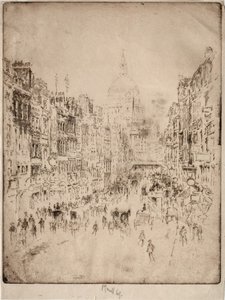 Fleet Street, St. Paulsiin asti, 1896. tekijältä Joseph Pennell