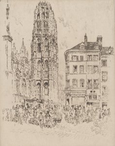 Kukkatori ja voitorni, Rouen, 1907. tekijältä Joseph Pennell