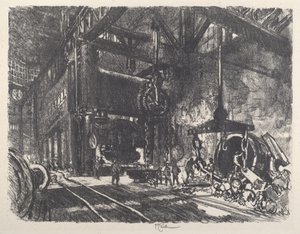 Brobdingnagin maalla, Armor Plate Bending Press, 1917. tekijältä Joseph Pennell