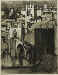 Se on palatsien kujia, jotka ovat rivissä rinteen ympärillä, Toledo tekijältä Joseph Pennell